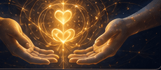 Open hands cradling a glowing heart of prayer light